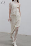 Un Morceau elastic lace oblique blooming half skirt UM231XZ11 light yellow PUM40